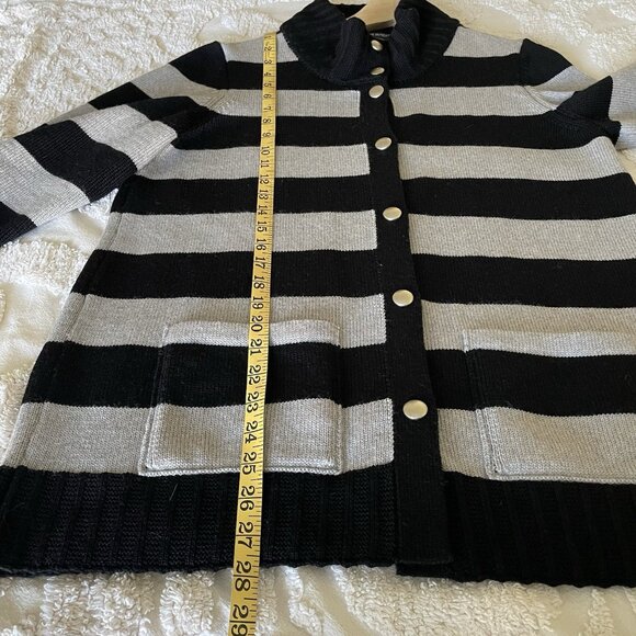 Saint James Wool Black Gray Sailor Stripe Fisherman Cardigan Sweater Size US 12 - Picture 7 of 16
